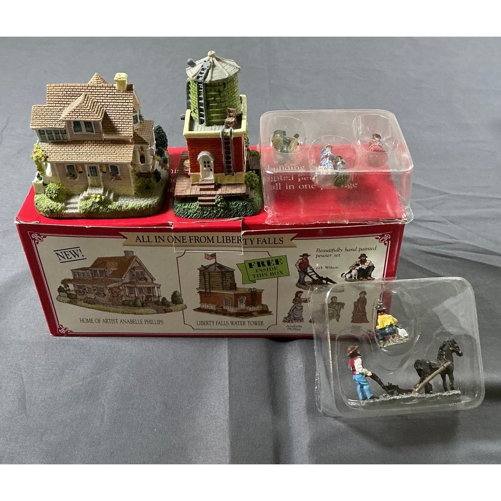 Liberty Falls Village Set Anabelle Phillips Home Water Tower & Pewter Figures